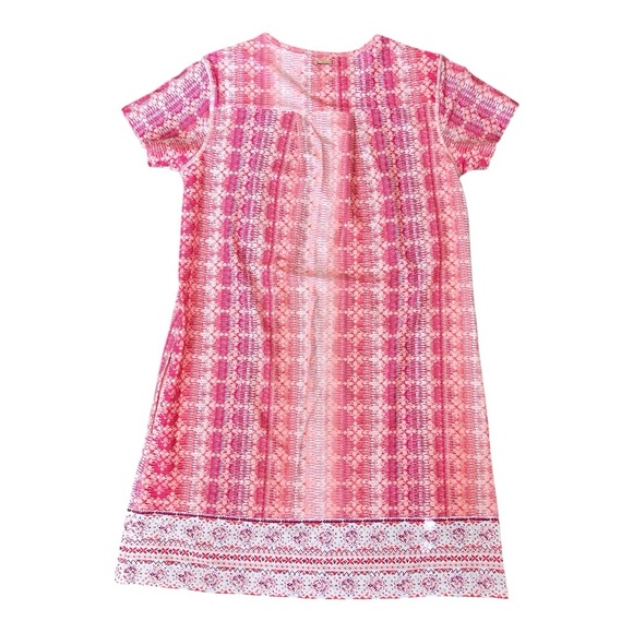 Cabana Life Pink and Red Patterned Short Sleeve Beach Pool Coverup Dress UPF50+ - Picture 10 of 14